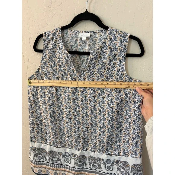 J.Jill Love Linen Sleeveless‎ Top Elephant Print Keyhole Neckline Pockets Size M - Picture 7 of 9